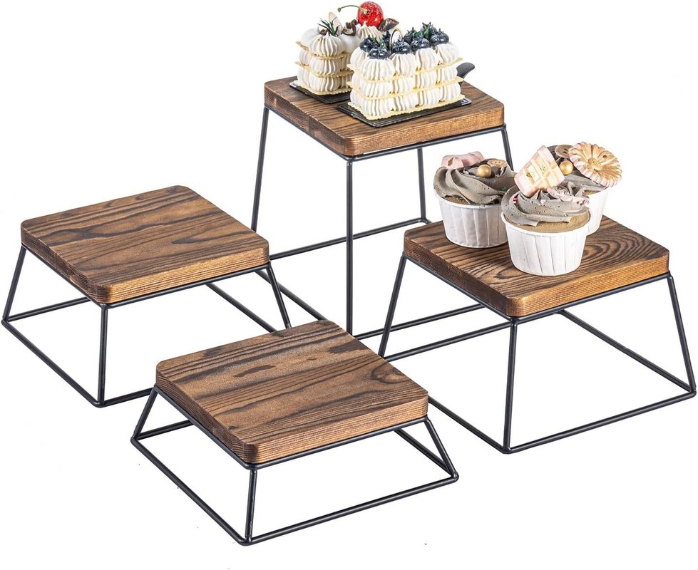 高量 焼いた木 ブラック メタル ワイヤー 広形 食品 ディスプレイ 木製 ピザスタンド