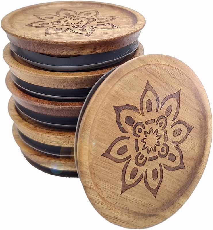 高ボロシリケートガラス 6Pcs 木製の平らなカラー蓋と竹の蓋付きの瓶容器