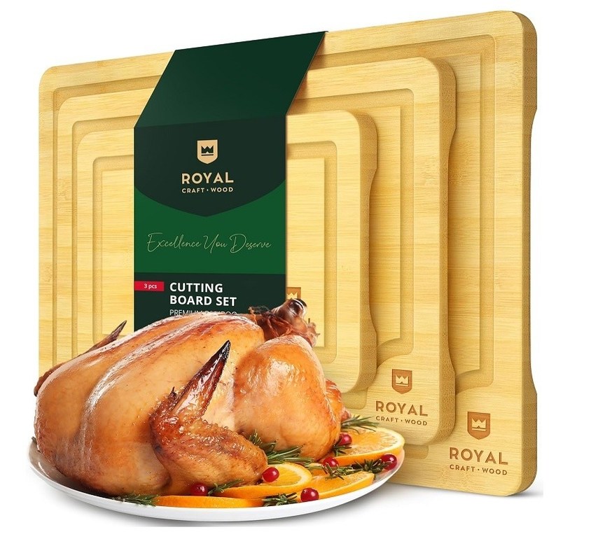 エクストラ大型天然竹切断板 油槽付きセット 3つのサービスボードのセット