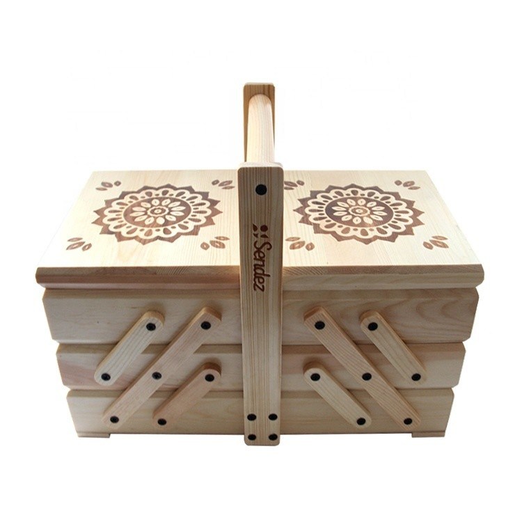 3階層折りたたむ式キャントリバー縫製収納箱 ハンドル38x23.5x30cm 焼いた仕上げ