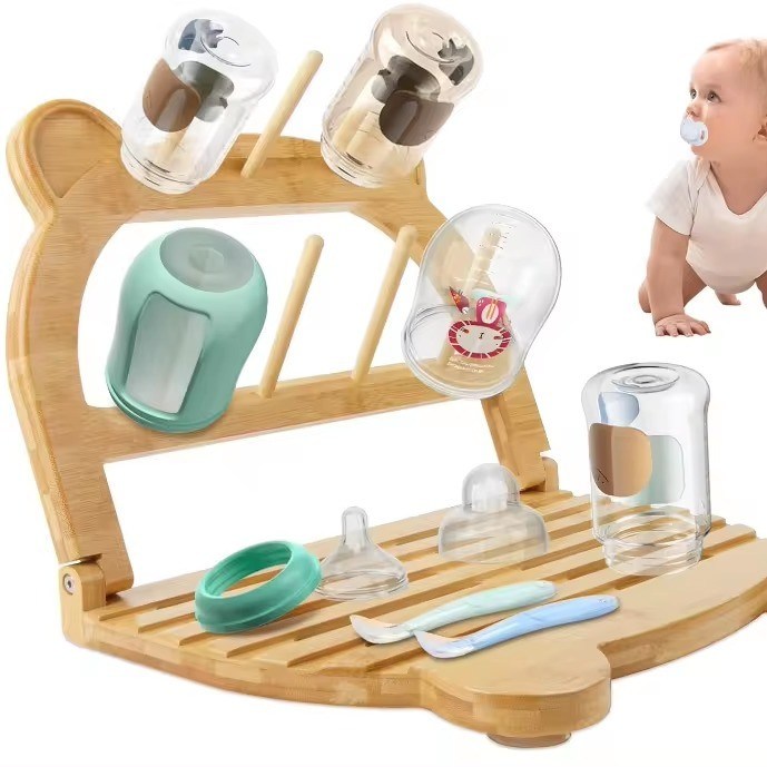 キッチン 立体型 バンブーボトルドライヤーホルダー 迅速な乾燥とスペース節約