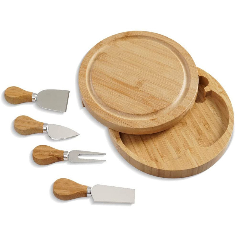 カスタムロゴと4つのステンレス鋼切断ナイフのカスタムサイズを持つ竹チーズボード