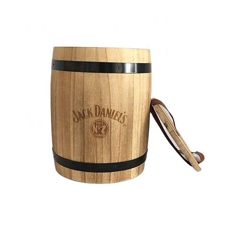 木製のコーヒー樽 純色 卸売用 D15 x H18.8cm 焼印デザイン
