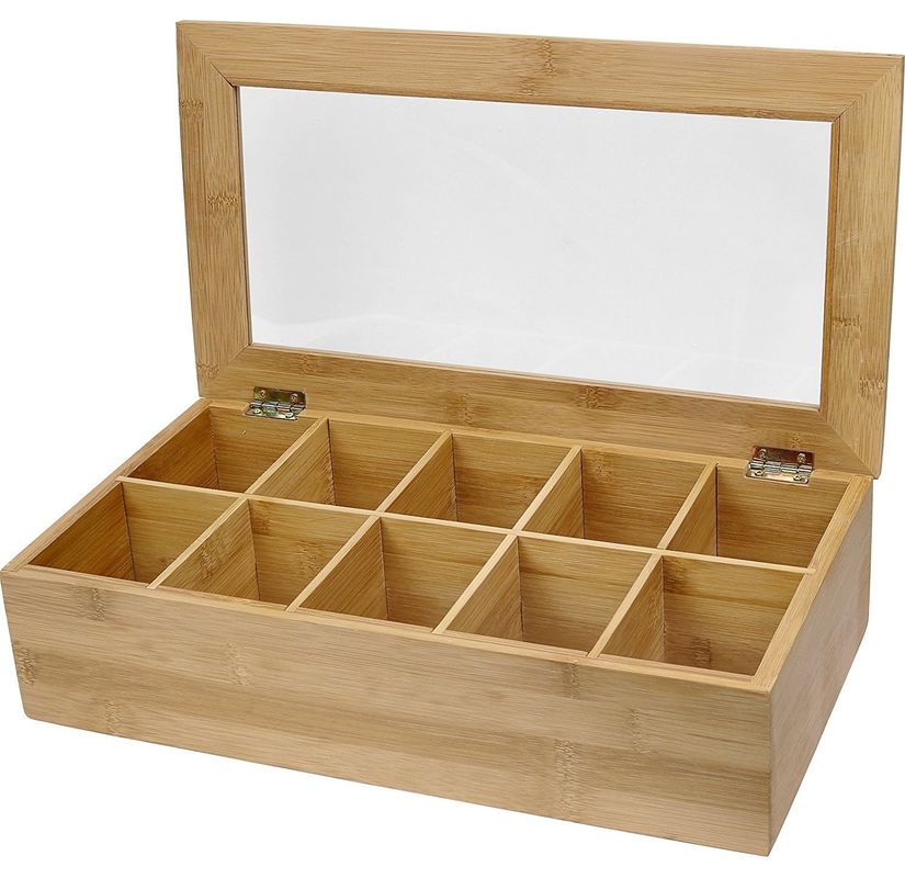 透明な蓋 木製茶箱 カスタマイズされたデザイン 14.5 x 3.5 x 7.9 インチ 印刷レーザー彫刻