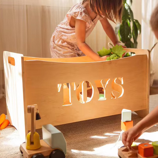 焼いた木とガラスのおもちゃオーガナイザーボックス 幼児遊び室のモンテッソーリ家具