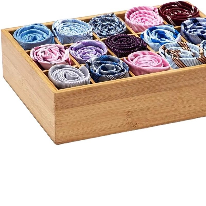 15 コンパートメント バンブー 収納器 ベルト ネクタイ ブレス ブリーフ 靴下 宝石